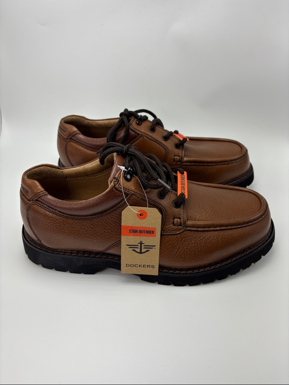 Dockers Men's Stain Defender Dark Tan Lace-Up Shoes - size 10.5 Wide NEW - Picture 3 of 9